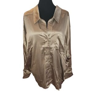 Hyfve Oversized Button Down Satin Shirt‎ Gold M NWOT Extra Button